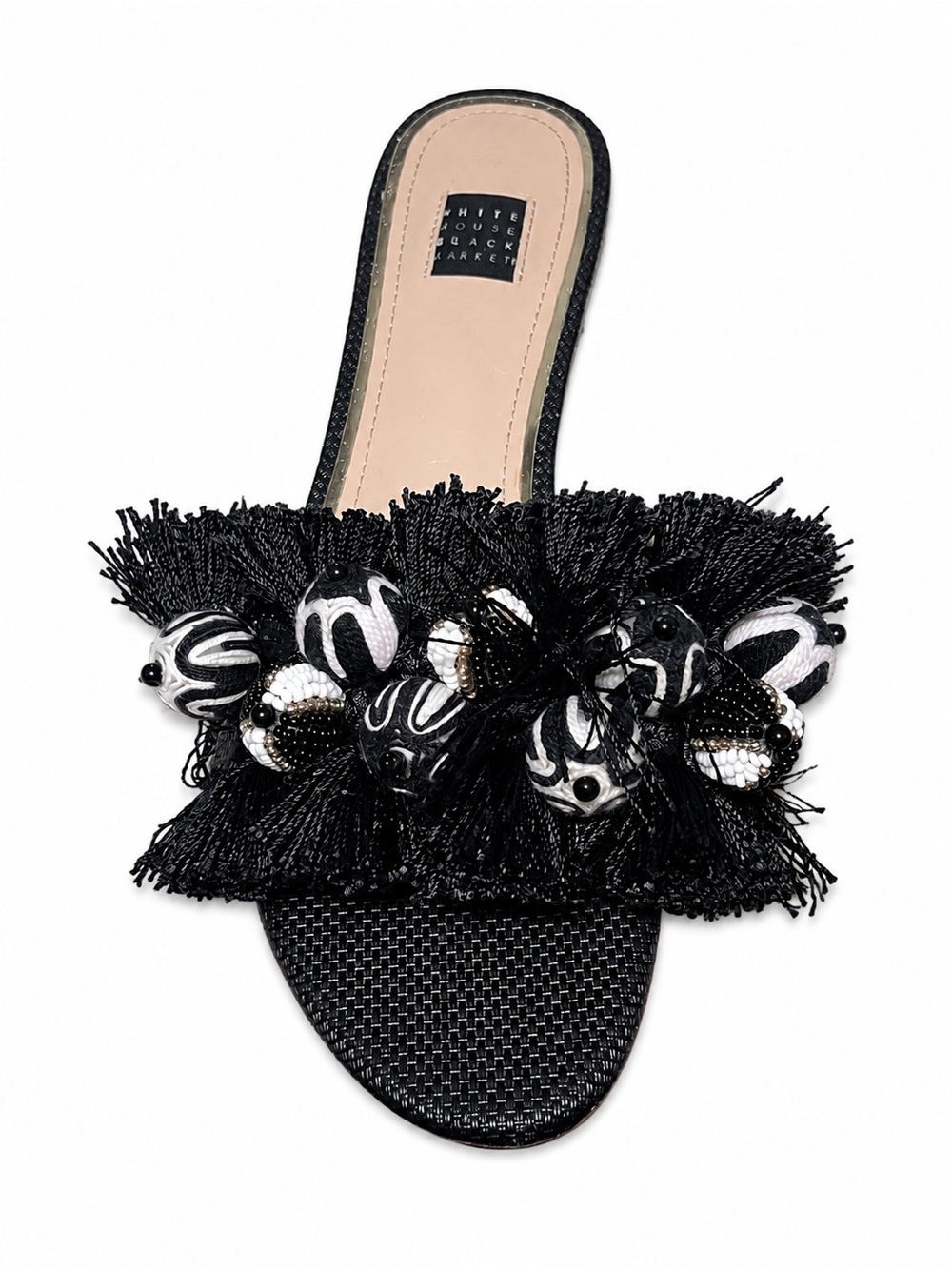 White House Black Market Black Beaded Fringe Slide 8M